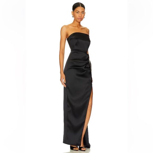 NICHOLAS Erelyn Strapless Gown Black satin maxi dress Revolve $585 Sz 0 - Picture 3 of 11